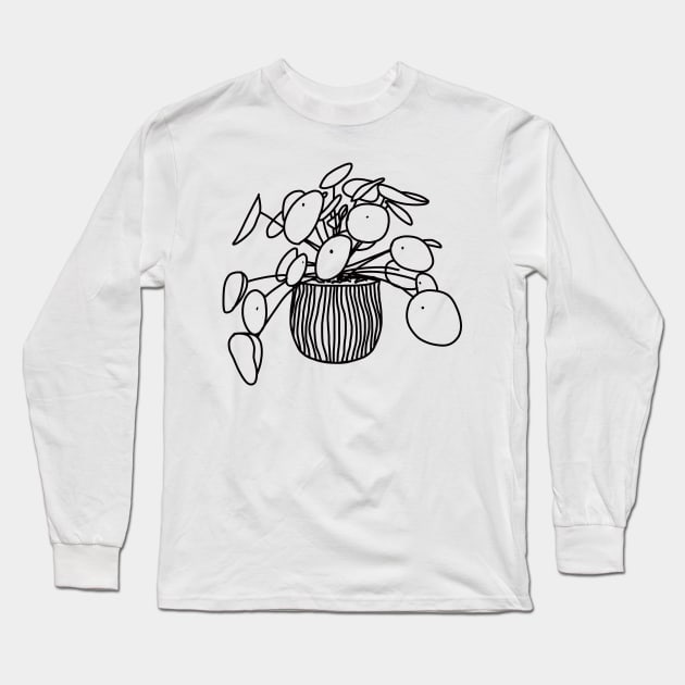 House Plant Line Art Drawing Long Sleeve T-Shirt by Trippycollage